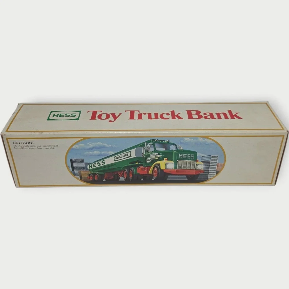 HESS 1984 TOY TRUCK BANK GASOLINE TANKER W/BOX GREEN FUEL OILS AMERADA HONG KONG